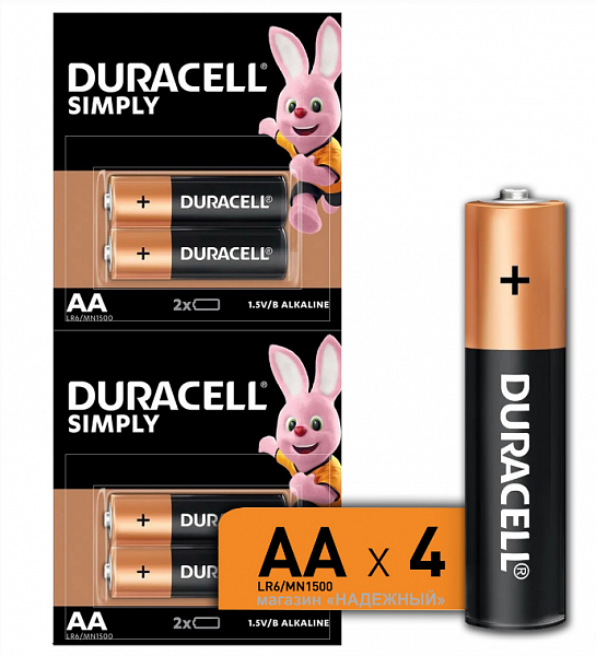 Батарейка DURACELL AА 1,5V LR6 BASIC 2BL/4BL отрывной набор
